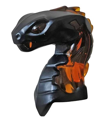 LEGO onderdeel Minifigure, Head, Modified Snake, Cobra with Closed Mouth with Molded Trans-Orange Eyes, Fangs, and Flames on Closed Hood Pattern (49588pb01)