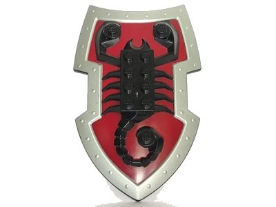 LEGO onderdeel Large Figure Shield, Knights Kingdom Lord Vladek with Scorpion on Dark Red Background and Silver Border Pattern (50657pb01)