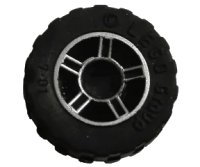 LEGO onderdeel Wheel 11mm D. x 6mm with 5 Spokes with Silver Outline Pattern with Black Tire 17.5mm D. x 6mm with Shallow Staggered Treads (50944pb01 / 42611) 50944pb01c03