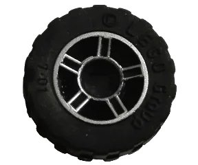 LEGO onderdeel Wheel 11mm D. x 6mm with 5 Spokes with Silver Outline Pattern with Black Tire 17.5mm D. x 6mm with Shallow Staggered Treads (50944pb01 / 42611) (50944pb01c03)