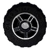 LEGO part Wheel 11mm D. x 6mm with 5 Spokes with Silver Outline Pattern with Black Tire 17.5mm D. x 6mm with Shallow Staggered Treads - Band (50944pb01 / 92409) 50944pb01c04