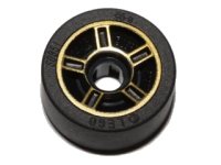 LEGO part Wheel 11mm D. x 6mm with 5 Spokes with Gold Outline Pattern with Black Tire 14mm D. x 6mm Solid Smooth (50944pb02 / 50945) 50944pb02c01