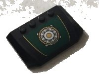 LEGO part Wedge 4 x 6 x 2/3 Triple Curved with Gold and Silver Ring Ornament on Dark Green Pattern (Sticker) - Set 76006 52031pb093