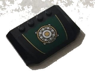 LEGO part Wedge 4 x 6 x 2/3 Triple Curved with Gold and Silver Ring Ornament on Dark Green Pattern (Sticker) - Set 76006 (52031pb093)