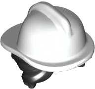 LEGO part Minifigure, Hair Combo, Hair with Hat, Side Bangs and Bun with Molded White Fire Helmet Pattern 53117pb02