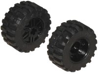 LEGO part Wheel 18mm D. x 14mm with Axle Hole, Fake Bolts and Shallow Spokes with Black Tire 30.4 x 14 Offset Tread (55982 / 30391) 55982c01