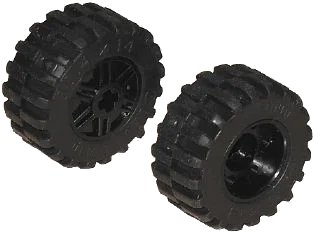 LEGO onderdeel Wheel 18mm D. x 14mm with Axle Hole, Fake Bolts and Shallow Spokes with Black Tire 30.4 x 14 Offset Tread (55982 / 30391) (55982c01)