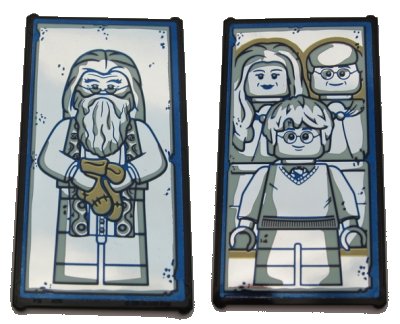 LEGO onderdeel Glass for Window 1 x 4 x 6 with Mirrored Albus Dumbledore / Harry Potter with Parents Pattern (Stickers) - Set 75954 (57895pb057)