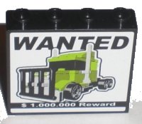 LEGO part Panel 1 x 4 x 3 with Side Supports - Hollow Studs with 'WANTED $1.000.000 Reward' Pattern (Sticker) - Sets 8196 / 8199 60581pb001