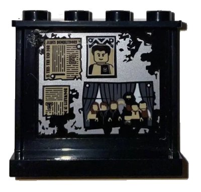LEGO onderdeel Panel 1 x 4 x 3 with Side Supports - Hollow Studs with Newspaper Clippings and Pictures on Worn Silver Background Pattern (Sticker) - Set 75966 (60581pb181)