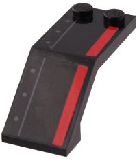 LEGO part Windscreen 5 x 2 x 1 2/3 with Red Stripe, Dark Bluish Gray Line and Rivets Pattern Model Left Side (Stickers) - Set 70917 6070pb027L