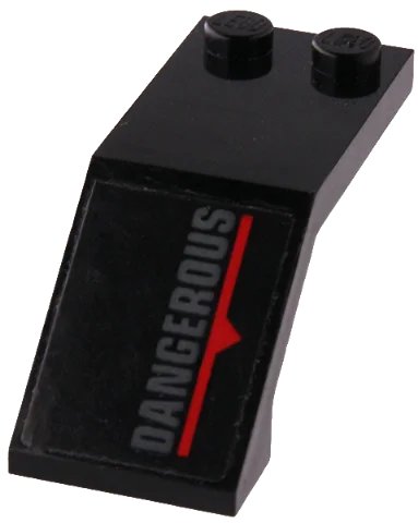 LEGO onderdeel Windscreen 5 x 2 x 1 2/3 with Dark Bluish Gray 'DANGEROUS', Red Line and Triangle Pattern Model Right Side (Sticker) - Set 70917 (6070pb028R)