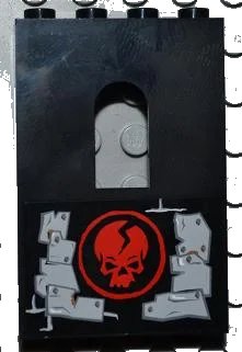 LEGO onderdeel Panel 1 x 4 x 5 with Window with Red Skull in Circle and Light Bluish Gray Metal Plates Wall Repairs Pattern Model Left Side (Sticker) - Set 2505 (60808pb005L)