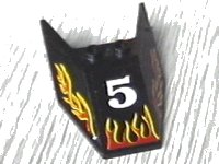 LEGO onderdeel Windscreen 6 x 4 x 1 1/3 with Bottom Tabs and Hollow Studs with Number 5 and Red Flames Pattern (Stickers) - Set 6568 6152apb03