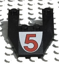 LEGO part Wedge 6 x 4 Cutout without Stud Notches with Red Number 5 Pattern 6153apb02