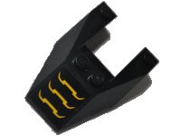 LEGO onderdeel Wedge 6 x 4 Cutout with Stud Notches with Yellow Bat-Like Symbols on Black Background Pattern (Sticker) - Set 76054 6153bpb11