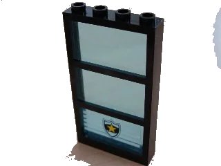 LEGO onderdeel Window 1 x 4 x 6 with 3 Panes with Fixed Trans-Light Blue Glass with Police Star Badge & White Stripes Pattern (Sticker) - Set 6598 (6160c03pb03)