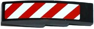 LEGO onderdeel Slope, Curved 4 x 1 with Red and White Danger Stripes Thin Pattern (White Corners) Model Right Side (Sticker) - Set 60075 (61678pb082R)