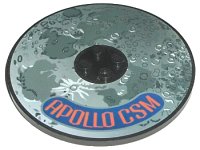 LEGO onderdeel Tile, Round 8 x 8 with 4 Studs in Center with Moon and 'APOLLO CSM' Pattern (Sticker) - Set 7468 6177pb007