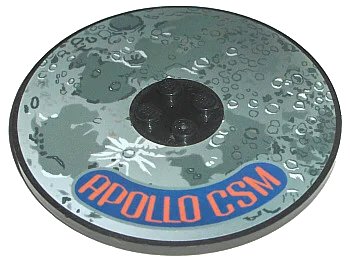 LEGO onderdeel Tile, Round 8 x 8 with 4 Studs in Center with Moon and 'APOLLO CSM' Pattern (Sticker) - Set 7468 (6177pb007)