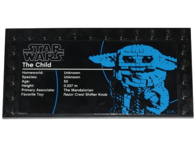 LEGO onderdeel Tile, Modified 6 x 12 with Studs on Edges with Star Wars Logo and 'The Child' Pattern (Sticker) - Set 75318 (6178pb033)