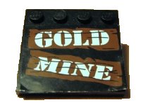 LEGO part Tile, Modified 4 x 4 with Studs on Edge with White 'GOLD MINE' on Brown Boards Pattern (Sticker) - Set 6761 6179pb006
