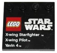LEGO onderdeel Tile, Modified 4 x 4 with Studs on Edge with LEGO Star Wars Logo, 'X-wing Starfighter', 'X-wing Pilot', and 'Yavin 4' Pattern (6179pb047)