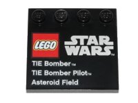 LEGO onderdeel Tile, Modified 4 x 4 with Studs on Edge with LEGO Star Wars Logo, 'TIE Bomber', 'TIE Bomber Pilot', and 'Asteroid Field' Pattern 6179pb057