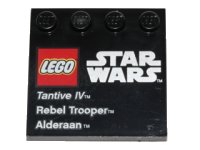 LEGO part Tile, Modified 4 x 4 with Studs on Edge with LEGO Star Wars Logo, 'Tantive IV', 'Rebel Trooper', and 'Alderaan' Pattern 6179pb064