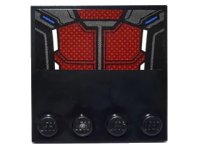LEGO part Tile, Modified 4 x 4 with Studs on Edge with Dark Red and Silver Body Armor Panels with Blue and White Highlights Pattern (Sticker) - Set 76051 6179pb099