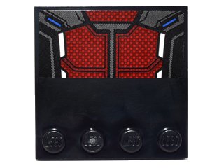 LEGO onderdeel Tile, Modified 4 x 4 with Studs on Edge with Dark Red and Silver Body Armor Panels with Blue and White Highlights Pattern (Sticker) - Set 76051 (6179pb099)