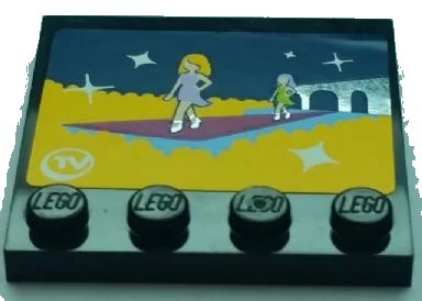 LEGO onderdeel Tile, Modified 4 x 4 with Studs on Edge with TV Screen Fashion Runway, Stars, and Mirrored Slippers Pattern (Sticker) - Set 41095 (6179pb102)