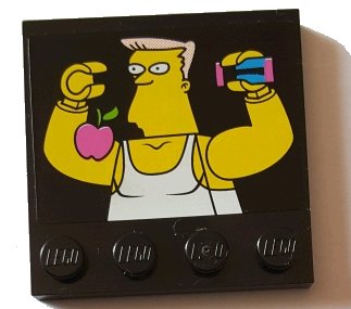 LEGO onderdeel Tile, Modified 4 x 4 with Studs on Edge with Bodybuilder and Dark Pink Apple Pattern (Sticker) - Set 71016 (6179pb141)