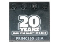 LEGO part Tile, Modified 4 x 4 with Studs on Edge with SW '20 YEARS LEGO STAR WARS 1999-2019' and 'PRINCESS LEIA' Pattern 6179pb150