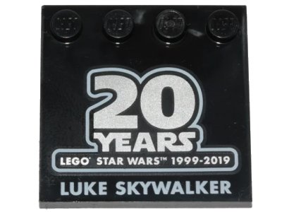 LEGO onderdeel Tile, Modified 4 x 4 with Studs on Edge with SW '20 YEARS LEGO STAR WARS 1999-2019' and 'LUKE SKYWALKER' Pattern (6179pb151)