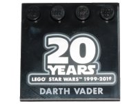 LEGO part Tile, Modified 4 x 4 with Studs on Edge with SW '20 YEARS LEGO STAR WARS 1999-2019' and 'DARTH VADER' Pattern 6179pb153