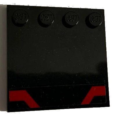 LEGO onderdeel Tile, Modified 4 x 4 with Studs on Edge with Red Angled Stripes Pattern (Sticker) - Set 75190 (6179pb178)