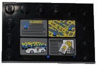 LEGO onderdeel Tile, Modified 4 x 6 with Studs on Edges with 'ALARM!!!!', Street Map, White Car and 'WANTED!' Pattern (Sticker) - Set 7498 6180pb054