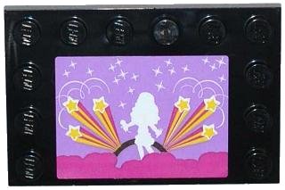 LEGO part Tile, Modified 4 x 6 with Studs on Edges with Stars and White Female Singer Silhouette Pattern (Sticker) - Set 3315 (6180pb057)