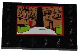 LEGO part Tile, Modified 4 x 6 with Studs on Edges with Street Alley on Screen Pattern (Sticker) - Set 79103 (6180pb058)