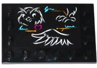 LEGO part Tile, Modified 4 x 6 with Studs on Edges with Classroom Blackboard with Owl Head, Leg and Wing Pattern (Sticker) - Set 41005 6180pb075
