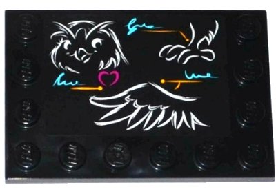 LEGO onderdeel Tile, Modified 4 x 6 with Studs on Edges with Classroom Blackboard with Owl Head, Leg and Wing Pattern (Sticker) - Set 41005 (6180pb075)
