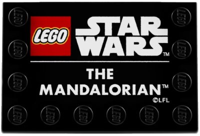 LEGO onderdeel Tile, Modified 4 x 6 with Studs on Edges with LEGO Star Wars Logo and White 'THE MANDALORIAN' Pattern (6180pb152)