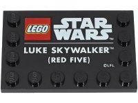 LEGO part Tile, Modified 4 x 6 with Studs on Edges with LEGO Star Wars Logo and White 'LUKE SKYWALKER (RED FIVE)' Pattern 6180pb154