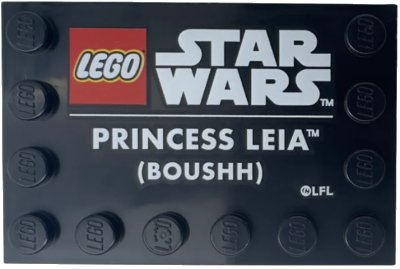 LEGO onderdeel Tile, Modified 4 x 6 with Studs on Edges with LEGO Star Wars Logo and White 'PRINCESS LEIA (BOUSHH)' Pattern (6180pb162)