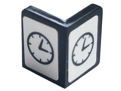 LEGO onderdeel Panel 1 x 1 x 1 Corner with Clock on White Background Pattern on Two Sides (Stickers) - Set 10272 (6231pb03)