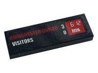 LEGO onderdeel Tile 1 x 3 with 'MANCHESTER UNITED 3', 'VISITORS 0' and Clock with '6:12 MIN' Pattern (Sticker) - Set 10272 63864pb155