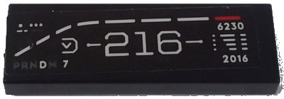 LEGO part Tile 1 x 3 with Dashboard Display with White Lines, '216', '6230' and '2016' Pattern (Sticker) - Set 42154 (63864pb321)