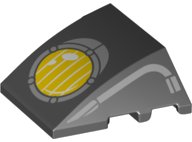 LEGO part Wedge 4 x 3 Triple Curved No Studs with Light Bluish Gray And Yellow Headlight Pattern 64225pb046