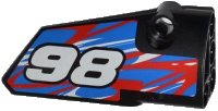 LEGO part Technic, Panel Fairing # 4 Small Smooth Long, Side B with '98' and Red and White Swirls on Blue Pattern (Sticker) - Set 42010 64391pb004
